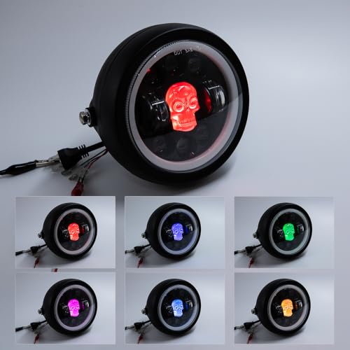 Motorcycle Headlight 5.75 inch Round LED with Mounting Brackets Assembly, Front Headlamp with DRL High/Low Beam for Cafe Racer E-bike Bobber Chopper (Style F) - style: Style F