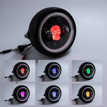 Motorcycle Headlight 5.75 inch Round LED with Mounting Brackets Assembly, Front Headlamp with DRL High/Low Beam for Cafe Racer E-bike Bobber Chopper (Style F) - style: Style F