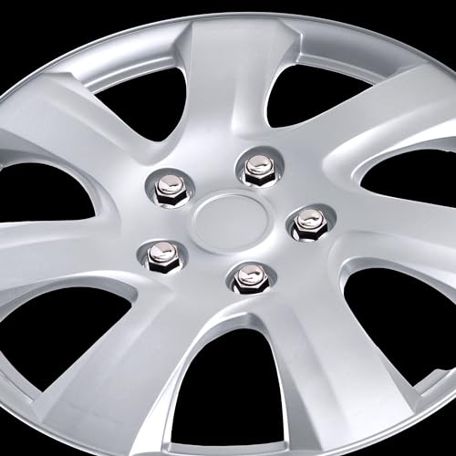BDK (Set of 4) 16" Inch Rims Hubcaps Automotive Car Wheel Hub Caps Wheel Covers, Snap-On Direct OEM Replacement Toyota, Honda, Nissan, Ford, Mazda, Chevrolet, Kia, Hyundai, Volvo, BMW - 7 Spokes - color: Silver Classic