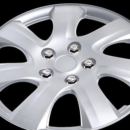 BDK (Set of 4) 16" Inch Rims Hubcaps Automotive Car Wheel Hub Caps Wheel Covers, Snap-On Direct OEM Replacement Toyota, Honda, Nissan, Ford, Mazda, Chevrolet, Kia, Hyundai, Volvo, BMW - 7 Spokes - color: Silver Classic