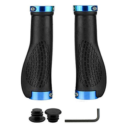 SAPLIZE Bike Handlebar Grips, Ergonomic Design, Wide Palm Support Rubber Bike Grips, Double Lock-on, for Mountain Road MTB Bike, Urban Bikes Scooters, Multi-Color Options - color: Classic Black+Blue