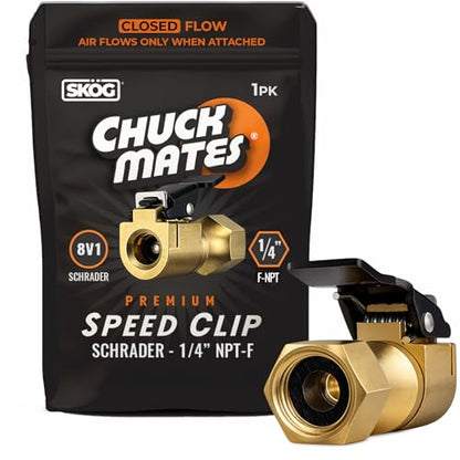 Chuck Mates Premium 1/4" NPT Quick-Connect Tire Chuck, Closed-Flow (1 Pack) - size: 1 Pack NPT Closed-Type