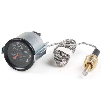 Dyno Racing 2" 52mm 12V Pointer Mechanical Water Temperature Temp Gauge （40-130℃,110-265℉,Yellow Light Car Meter with Sensor NPT 1/2, 1.8m Wire Length - style: 40-130℃ & 110-265℉