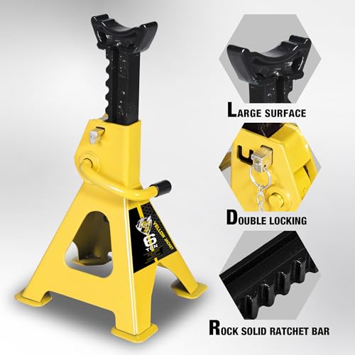 YELLOW JACKET Jack Stands 6 Ton with Double Locking and Large Foot Base for Lifting SUVS, Heavy Duty Steel, 13000 lb Capacity, 1 Pair, Yellow - color: yellow, size: 6 ton double locking and upgraded base