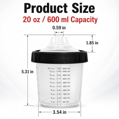 Disposable Paint Cups System 20oz(600ML) with lids for HVLP/LVLP Spray Guns - size: 20 Ounce Kit (600ml)