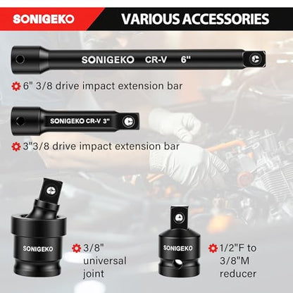 48-Piece 3/8" Drive Impact Socket Set CR-V Steel - size: 48 PCS, 3/8" Socket Set, Metric & SAE