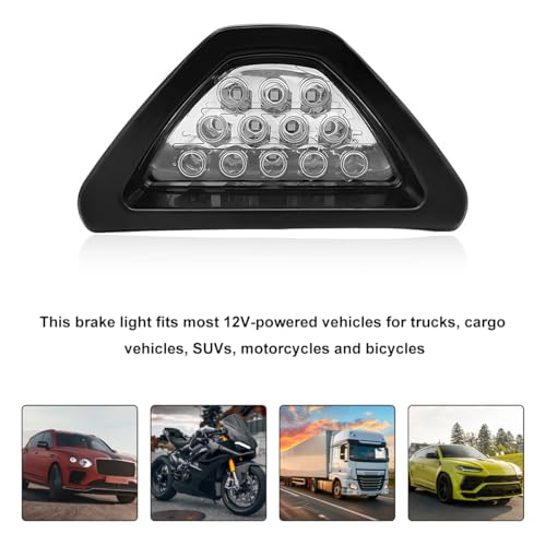 Car F1 Style Brake Light, 12V Super Bright Waterproof Triangle Rear Fog LED Lights Tail Flash Lamp, F1 Style Warning Strobe Third Stop Light for Motorcycle ATV Truck SUV (White) - color: White