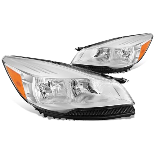 DNA MOTORING Headlight Assembly Compatible With 2013-2016 Ford Escape, Driver & Passenger Side, Chrome/Amber, HL-OH-FESC13-CH-AM - color: Chrome amber
