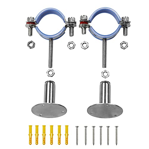 AKIHISA 2 Pcs 304 Stainless Steel Pipe Supports, Wall Mount Ceiling Mount Pipe Hanger, Pipe Holder for OD Pipe 51-57MM Adjustable Height Range 50-100mm - size: 51-57mm, style: Adjustable Height 50-100mm