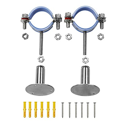 AKIHISA 2 Pcs 304 Stainless Steel Pipe Supports, Wall Mount Ceiling Mount Pipe Hanger, Pipe Holder for OD Pipe 51-57MM Adjustable Height Range 50-100mm - size: 51-57mm, style: Adjustable Height 50-100mm