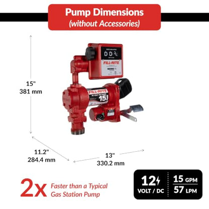 Fill-Rite FR1211H 12V 15 GPM Fuel Transfer Pump with Standard Mechanical Meter Package, Gallons | Gasoline, Diesel, Kerosene, Ethanol & Methanol Blends & Biodiesel - style: Meter (Gallons)