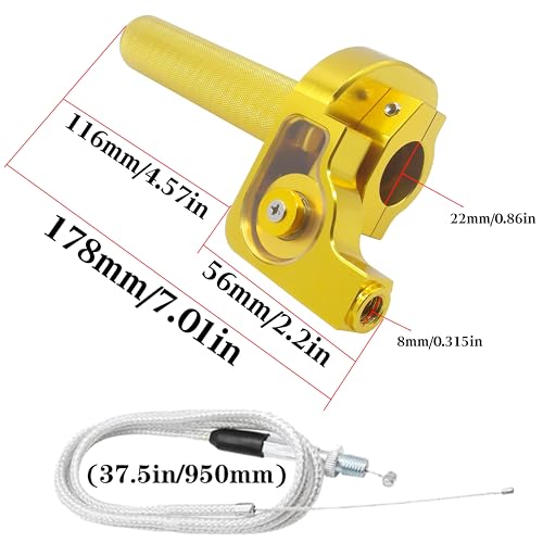 Motorcycle Throttle Assembly,7/8" Quick Twist Throttle Grips with Throttle Cable Aluminum Alloy Universal for CRF KLX SSR TTR 110 125 150 250cc Dirt Pit Bike ATV Mini Bike - color: Gold
