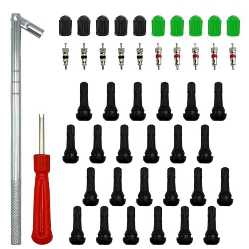 Valve Stem Puller and Installer, 24Pcs Tr413 Snap-in Tire Valve Stems, 10Pcs Valve Cores, 10Pcs Tire Valve Caps and Valve Core Removal Tool