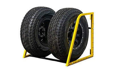 MaxxHaul 50256 Heavy‑Duty Adjustable Wall‑Mount Tire Storage Rack – Telescoping 32–48″ Width, 375 lb Capacity, Powder‑Coated Steel, 51.75″W x 28″D x 28″H – Garage/Shop - color: Yellow