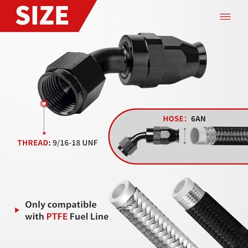 6AN PTFE Fuel Line Kit,Nylon Braided PTFE Hose 25FT & 6AN Fittings - color: Black, size: 6AN 25FT