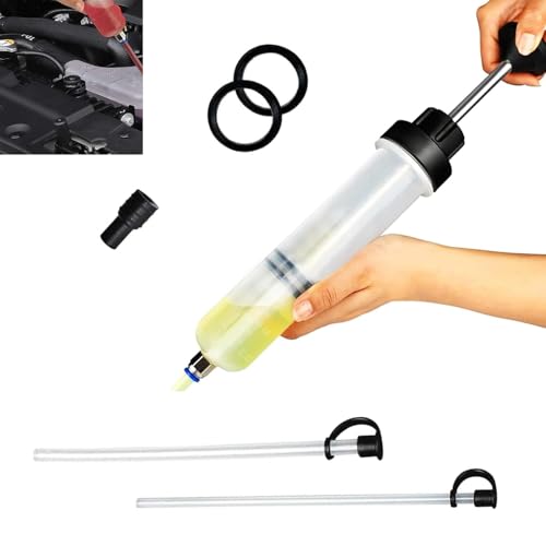 200cc Car Fluid Extractor Pump, Manual Oil Change Syringe with 2 PCS PVC Suction Tubes, Transparent Body Fluid Extraction Fill Tool, Universal for Most Cars, Trucks, ATVs (White)