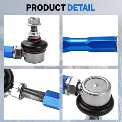 150mm-200mm Universal Adjustable Sway Bar End Links, Modified Aluminium Stabilizer Sway Bar End Link with M10 Stud and 12mm Spacer Washer