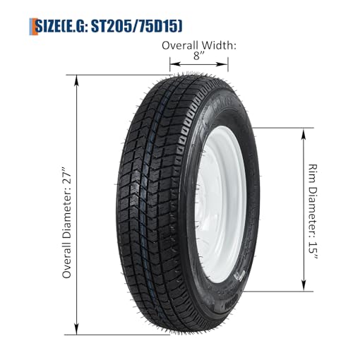 GarveeTech ST205/75D15 Trailer Tire and Wheel Assembly, 5 Lug, Set of 2 - size: ST205/75D15, style: 5 Lug