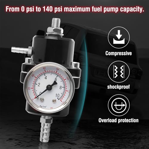 Adjustable Fuel Pressure Regulator With Gauge Hose 0-140 PSI Universal 6AN FPR Kit Aluminum Black - color: black