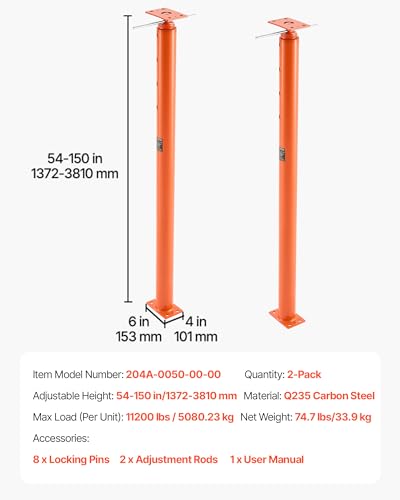 VEVOR House Floor Jacks, 2 Pack, 54-150 inch, 11200 lbs Load Capacity Set - size: 54"-150"