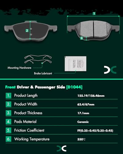 SCITOO Disc Brake Pads Kits Front Ceramic Rear Semi-Metal 8pcs - size: Front D1044 & Rear D1564