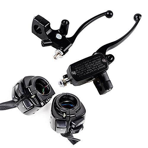 2X Switches Control with Wiring Harness and Left Right Master Cylinder Reservoir Brake Lever Compatible with 1996-2012 Harley Softail Dyna Sportster V-Rod 1 inch Handlebar - color: Black, size: Handlebar Switch + Brake Levers
