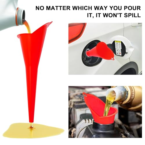Long-Neck Oil Funnel for Automotive – Multi-Function Plastic Funnel for Oil, Gas & Lubricants – Universal Car Accessory (Red (1-Pack)) - color: Red (1-Pack)