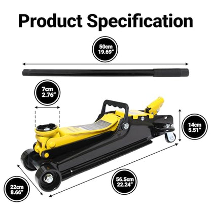 2.5 Ton Car Jack Low Profile Hydraulic Floor Jack, 5500 lbs Capacity, 3.4"-15.2" Lifting Range, Alloy Steel, Black, for Sedans and SUVs（Yellow - color: Yellow