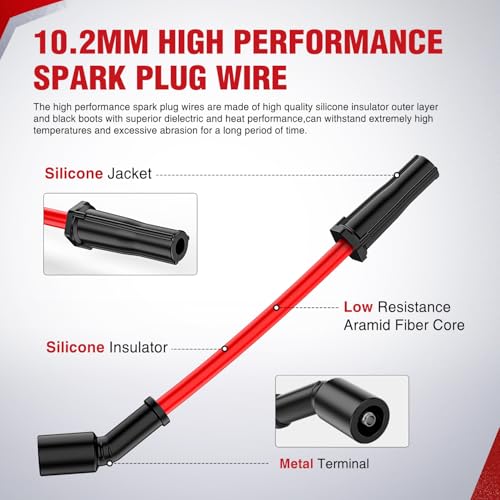 Nilight 8 PCS 10.2mm Spark Plug Ignition Wire Replaces for 9748HH - size: 10.2mm - 9748HH