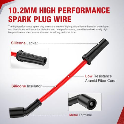 Nilight 8 PCS 10.2mm Spark Plug Ignition Wire Replaces for 9748HH - size: 10.2mm - 9748HH