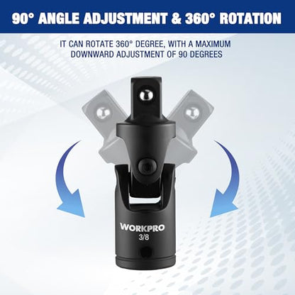 WORKPRO Universal Joint Socket Adapter Set, 3-Piece, 1/4", 3/8", 1/2" Drive