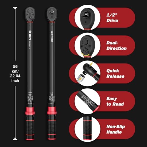 VANPO 1/2-Inch Drive Click Torque Wrench, 20-260 Ft-Lb for Car & Truck - size: 1/2-Inch (20-260 Ft-Lb / 27.1-352.3 Nm)