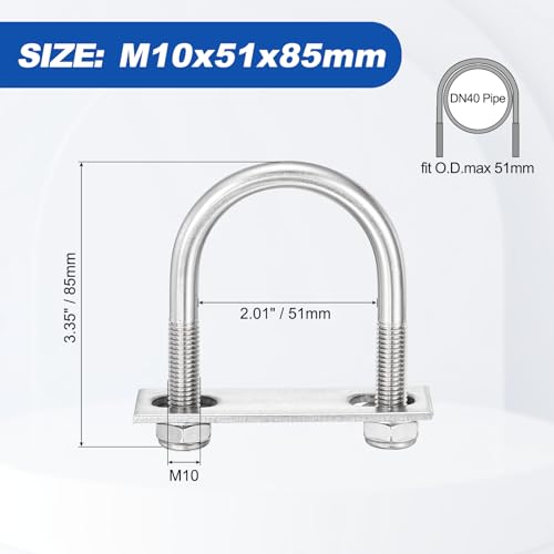 METALLIXITY U Bolts 4Set M10x51x85,Round U Bolt Kits 304 SS U Clamp - color: Silver, size: M10x51x85mm