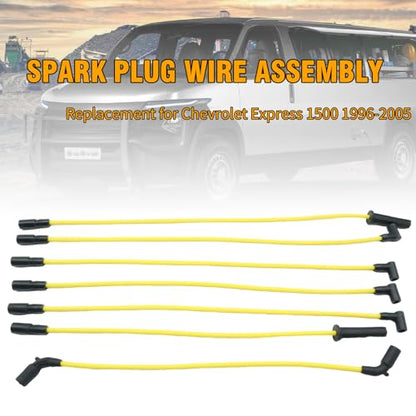 7 Pack 8mm Ignition Spark Plug Wire Set, Replacement for Chevrolet Express 1500 2500 1996-2005 Replacement for GMC Savana 1500 2500 1996-2007 4.3L V6 Engine