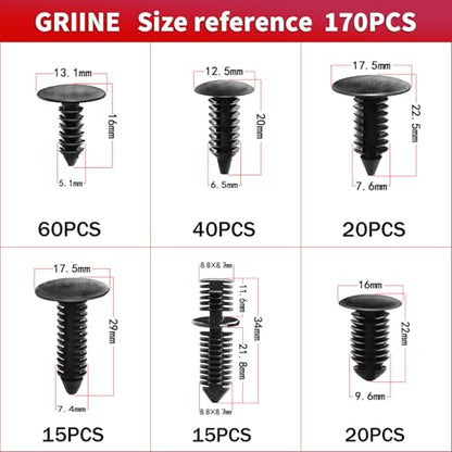 170PCS Universal Auto Body Shield Retainer Fastener Clip Assortment - Christmas Tree Style & Double End Xmas Tree Retainers, Car Truck Vehicle Fender Bumper Shield Door Panel Push Pins Rivets - size: 170 Pcs