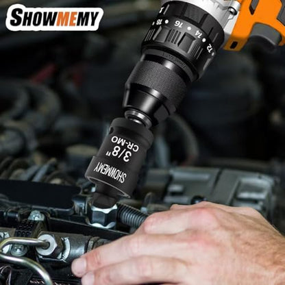 Swivel Socket Set, 3 Pcs Impact Swivel Socket Set with 3 Pcs Impact Socket Adapter, Wobble Socket, Impact Grade Universal Joint, Cr-Mo Steel, 1/4-Inch, 3/8-Inch, 1/2-Inch Drive/Adapter