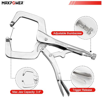 MAXPOWER 11-inch Locking C Clamp, Heavy Duty C-Clamp Locking Pliers with Regular Tip for Welding - 4 Pack - size: 4pcs 11"