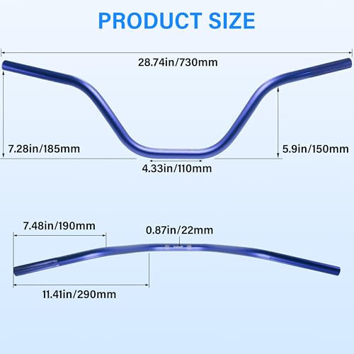 Universal 7/8" 22mm Dirt Bike Handlebar Set,Choice of Mid or High-Rise Aluminum Handlebars with Anti-Slip Grips & Crossbar for Pit Bike, Dirt Bike,ATV, Quad,Motorcycle (Blue, High Rise Handlebar) - size: High Rise Handlebar