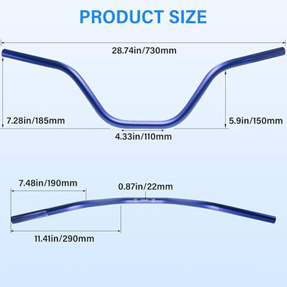 Universal 7/8" 22mm Dirt Bike Handlebar Set,Choice of Mid or High-Rise Aluminum Handlebars with Anti-Slip Grips & Crossbar for Pit Bike, Dirt Bike,ATV, Quad,Motorcycle (Blue, High Rise Handlebar) - size: High Rise Handlebar