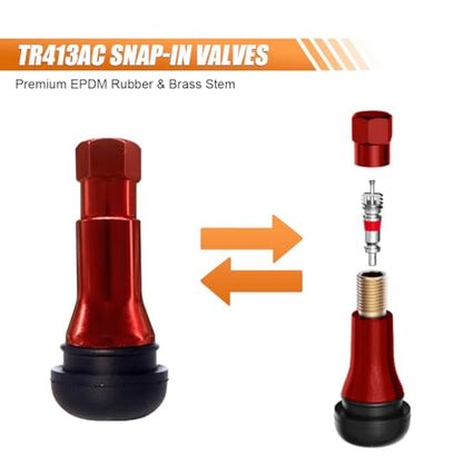 5PCS TR413AC Car Tire Valve Stems, Rubber, Snap-in (Red) - color: Red