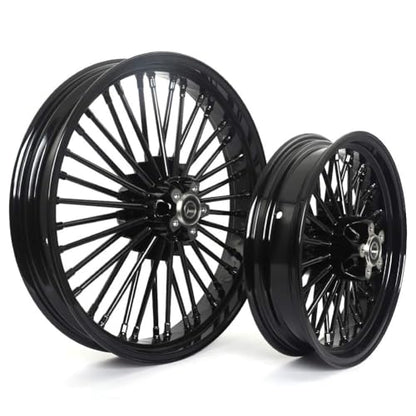 TOFR 21x3.5 16x3.5 Fat Spoke Black Wheels For Harley Softail Choppers 00-22 - color: Gloss Black, size: Front:21x3.5 Rear:16x3.5