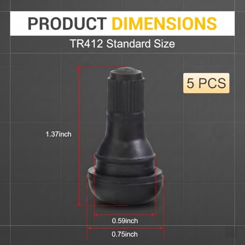 5 PCS TR412 Tire Valve Stems, Rubber Snap-in Tubeless Wheel Valve Replacement 0.453" Rim Hole Fit, Black Short Stem Car Tire Accessories, Universal for Most Cars SUVs Trucks (TR412) - color: TR412
