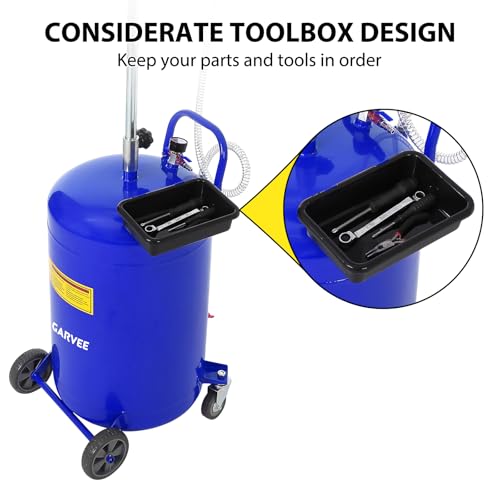 Garvee 20 Gallon Waste Oil Drain Tank, Portable Oil Drain Container, Air Operated Drainer, Fluid Fuel Transfer Drainage, Adjustable Funnel Height with Wheel &15'' Premium Bowl and a Toolbox - size: 20 Gallon- Blue