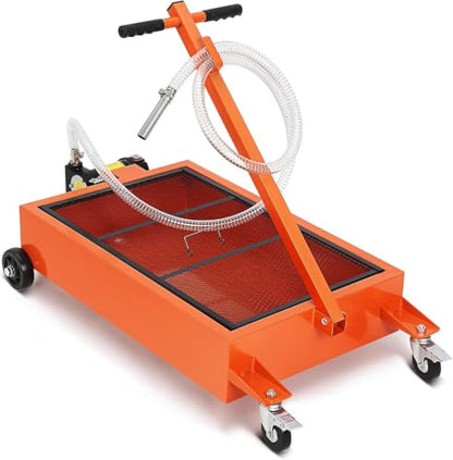 17 Gallon Steel Oil Drain Cart with 12V Electric Pump & 8 Ft Hose, Orange - color: Red, size: 17 Gallon(12V Electric Pump)