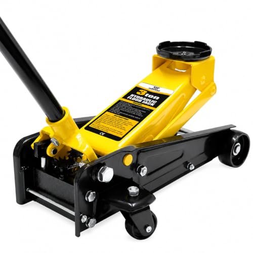 Jack Boss 3 Ton Low Profile, Steel Racing Floor Jack with Dual Pistons Quick Lift Pump for Sport Utility Vehicle, Lifting Range 3-15/16" min to 18-5/16" max, Net Weight 58.5 lb, Red - size: 3T