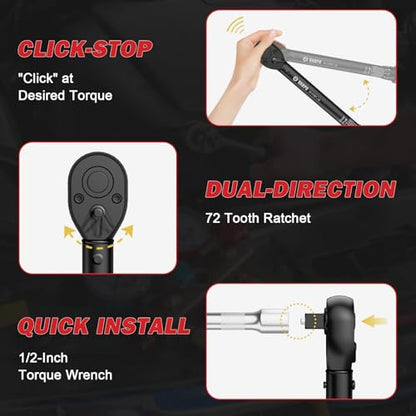 VANPO 1/2-Inch Drive Click Torque Wrench, 10-170 Ft-Lb for Lug Nuts & Car - size: 1/2-Inch (10-170 Ft-Lb / 13.6-230.5 Nm)