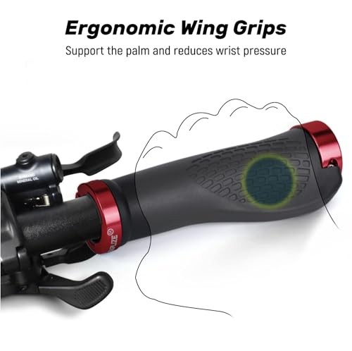 SAPLIZE Bike Handlebar Grips, Ergonomic Design, Wide Palm Support Rubber Bike Grips, Double Lock-on, for Mountain Road MTB Bike, Urban Bikes Scooters, Multi-Color Options - color: Black+Red