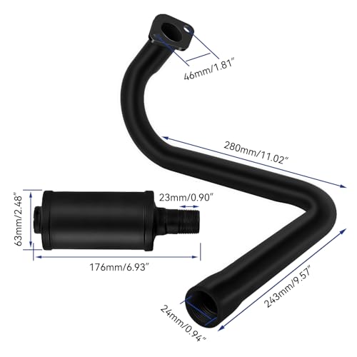 Long Exhaust Pipe with Muffler Compatible with Predator 212cc 196cc Coleman CT200U BT200X Axis M200 Mini Bike 6.5hp GX160 GX200 Clone Engine KT196 Go Kart with Heat Shield Tape Main Jet Kit - color: Black