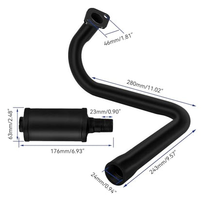 Long Exhaust Pipe with Muffler Compatible with Predator 212cc 196cc Coleman CT200U BT200X Axis M200 Mini Bike 6.5hp GX160 GX200 Clone Engine KT196 Go Kart with Heat Shield Tape Main Jet Kit - color: Black