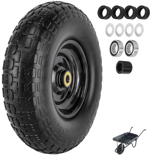 4.00-6" Tire Flat Free 13" x 3.5" (1Pcs) Universal Solid Wheelbarrow Tire with 5/8" and 3/4" Bearings 1.77” Hub Centered, for 4.00-6, 3.50/2.50-8, Wheelbarrow Wheels - size: 13in-0.625in
